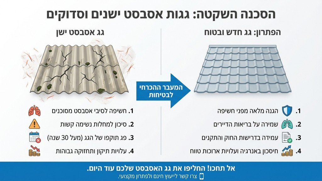 נוצר על ידי מודל בינה מלאכותית Gemini Pro גג אסבסט ישן וסדוק המהווה סכנה בריאותית